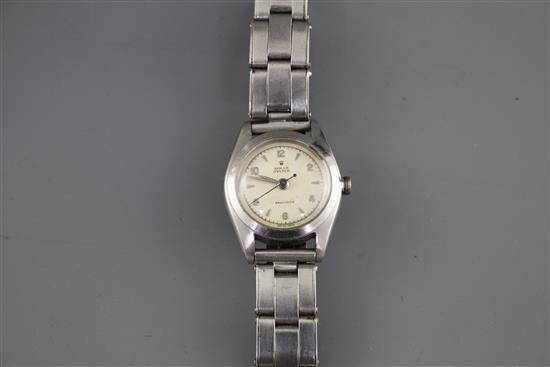 A ladys early 1960s? stainless steel Rolex Oyster Precision manual wind wrist watch (a.f.), on stainless steel Rolex bracelet,
